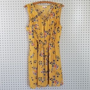 Maurices Yellow Floral Lace Up Ruffle Front Dress